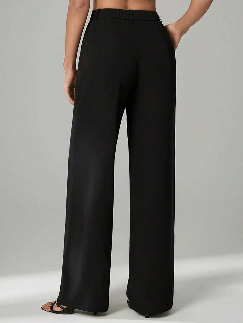 women solid high rise straight trouser - 22226864 -  Standard Image - 3