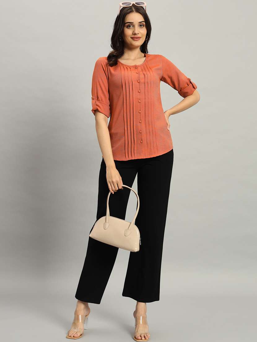 women solid rol up sleeve regular top - 22226865 -  Standard Image - 5