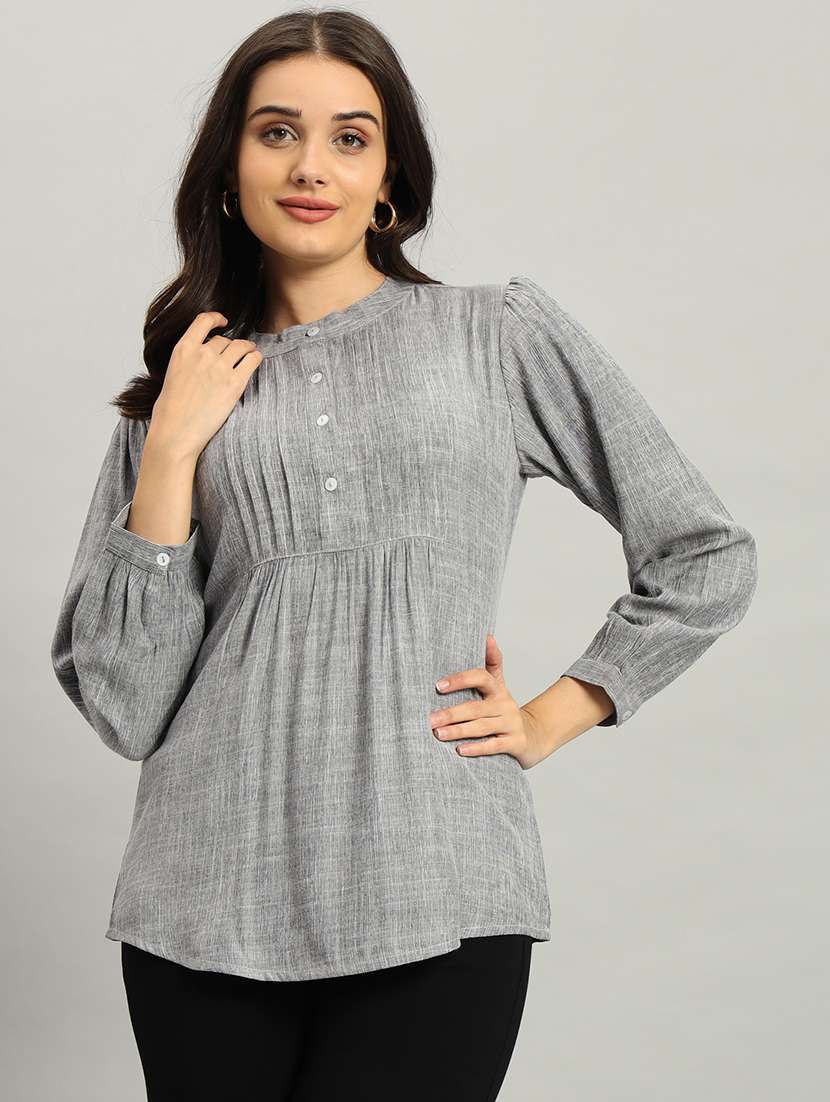 women solid long sleeve a-line top - 22226866 -  Zoom Image - 0