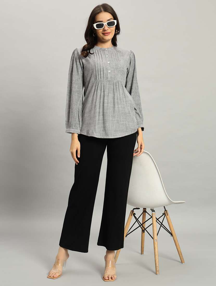women solid long sleeve a-line top - 22226866 -  Standard Image - 5