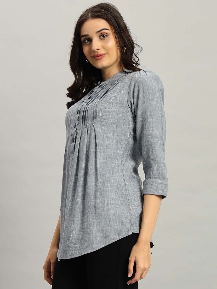 women solid three quarter sleeve a-line top - 22226867 -  Standard Image - 3
