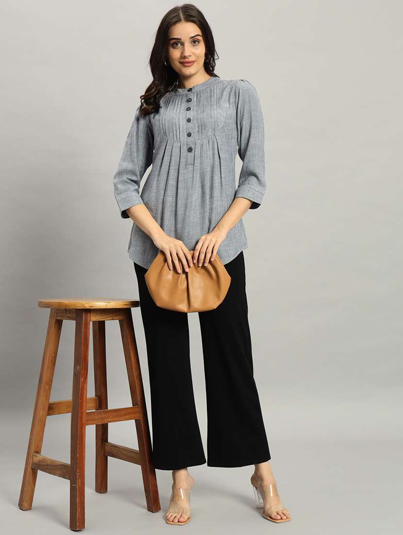 women solid three quarter sleeve a-line top - 22226867 -  Standard Image - 5