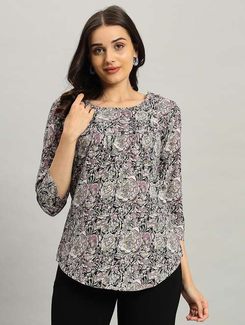 women printed three quarter sleeve a-line top - 22226868 -  Standard Image - 0