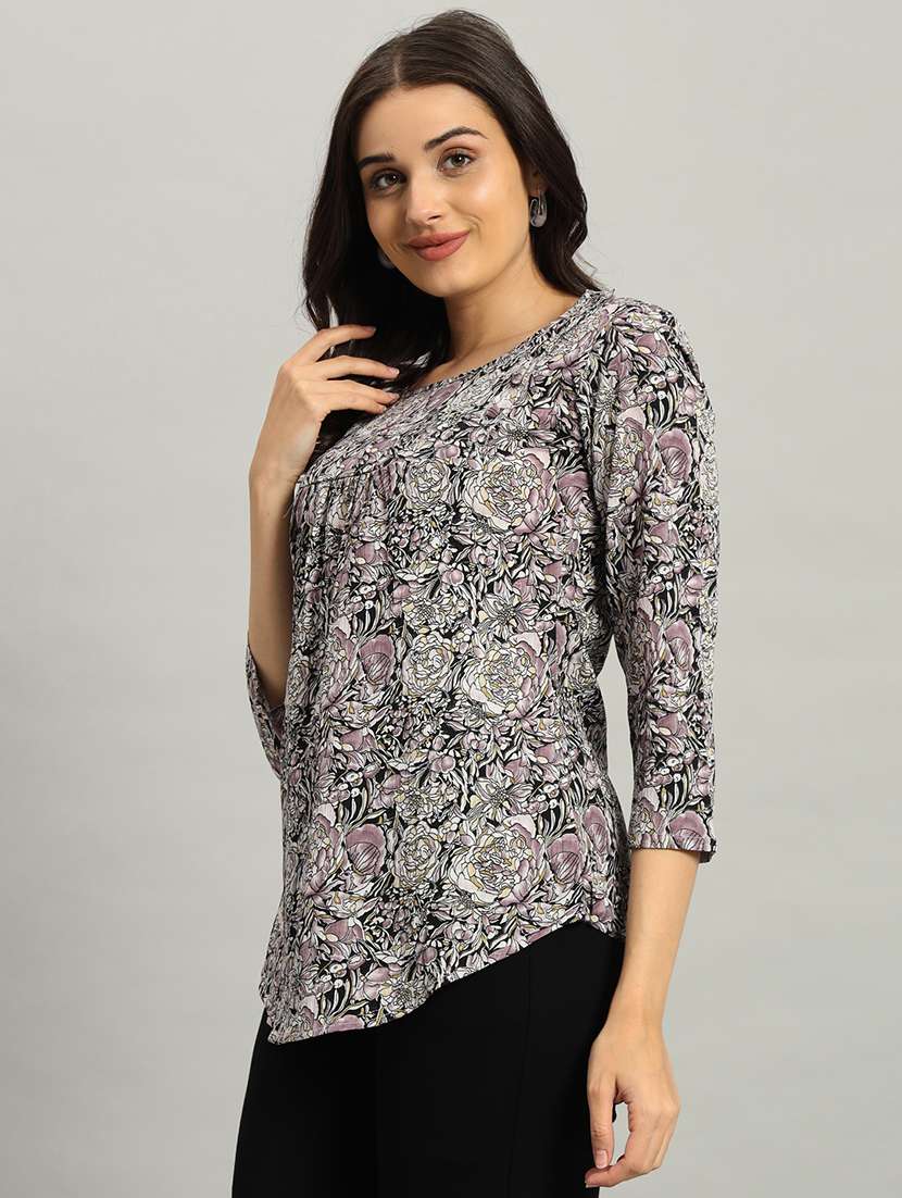 women printed three quarter sleeve a-line top - 22226868 -  Standard Image - 3