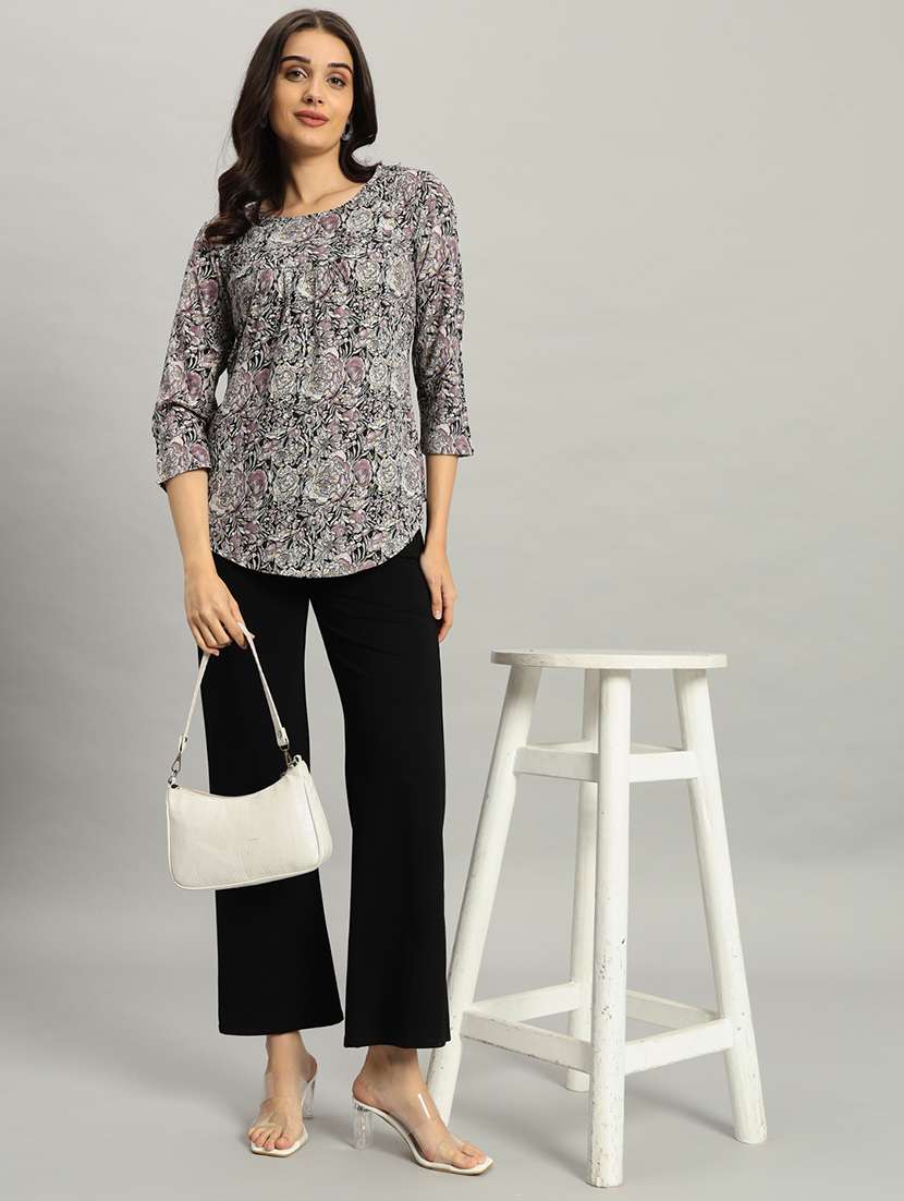women printed three quarter sleeve a-line top - 22226868 -  Standard Image - 5