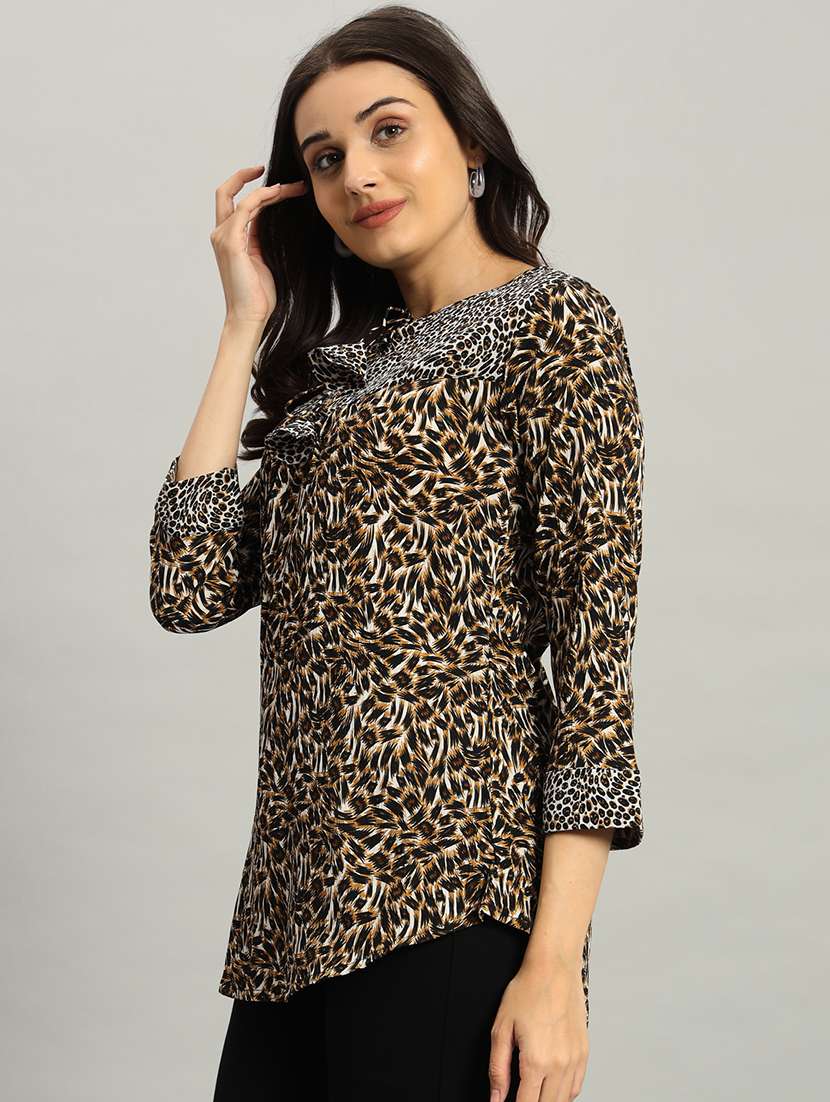 women animal print three quarter sleeve a-line top - 22226869 -  Standard Image - 3