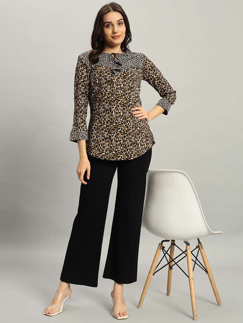 women animal print three quarter sleeve a-line top - 22226869 -  Standard Image - 5