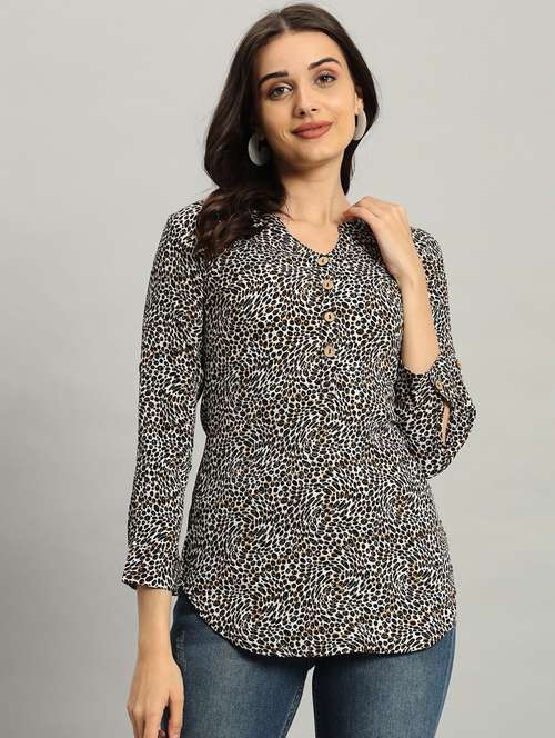 women animal print long sleeve a-line top - 22226872 -  Standard Image - 0
