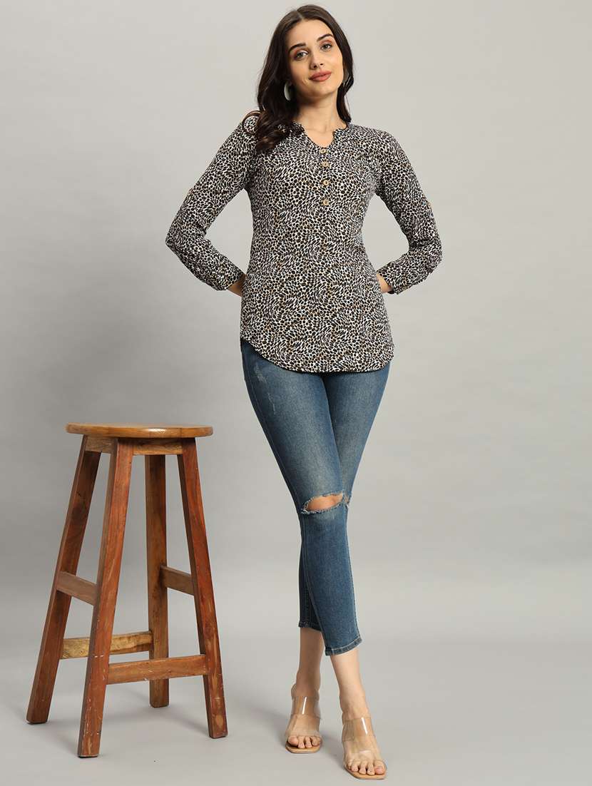 women animal print long sleeve a-line top - 22226872 -  Standard Image - 5