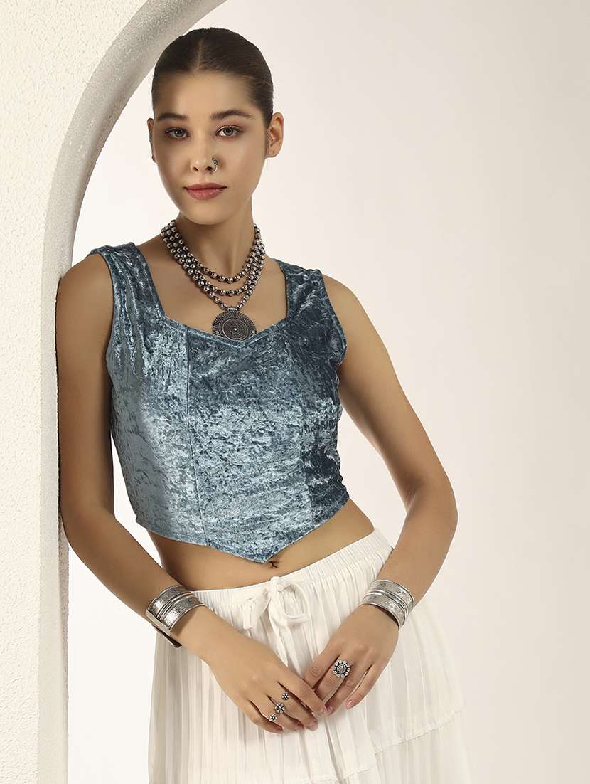 women solid sleeveless stitched blouse