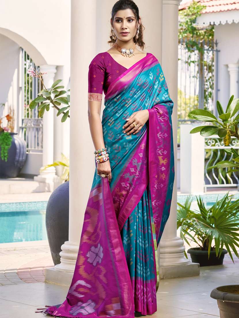 women self design pochampalli saree with blouse