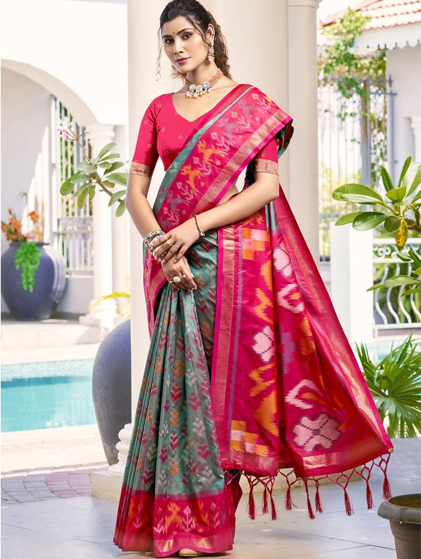 women self design pochampalli saree with blouse