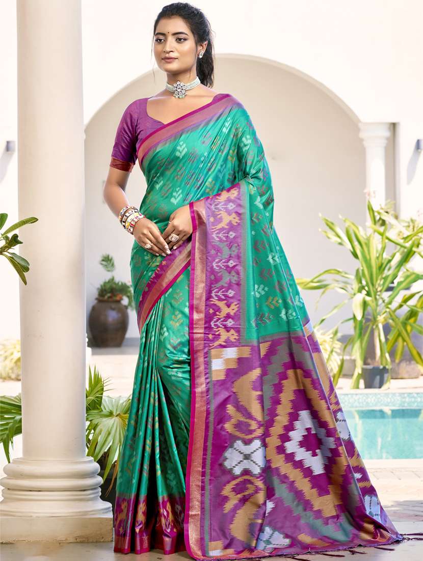 women self design pochampalli saree with blouse