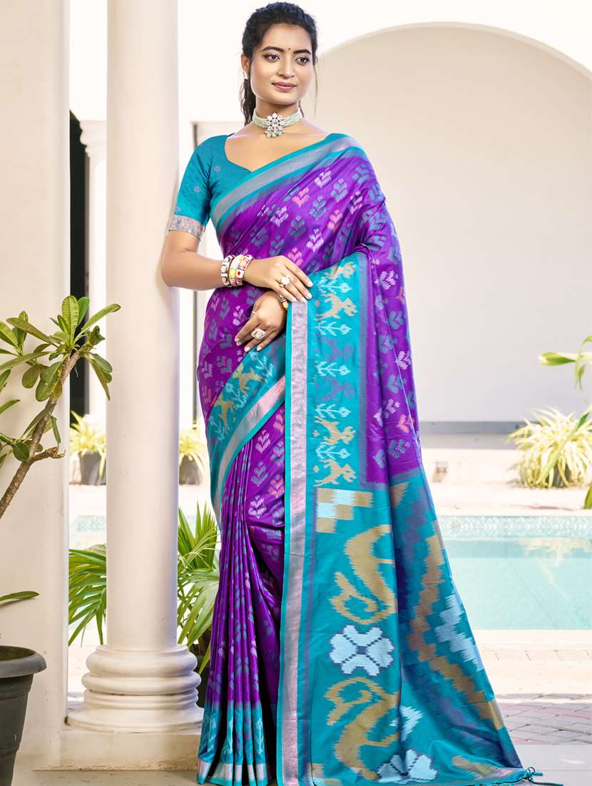 women self design pochampalli saree with blouse