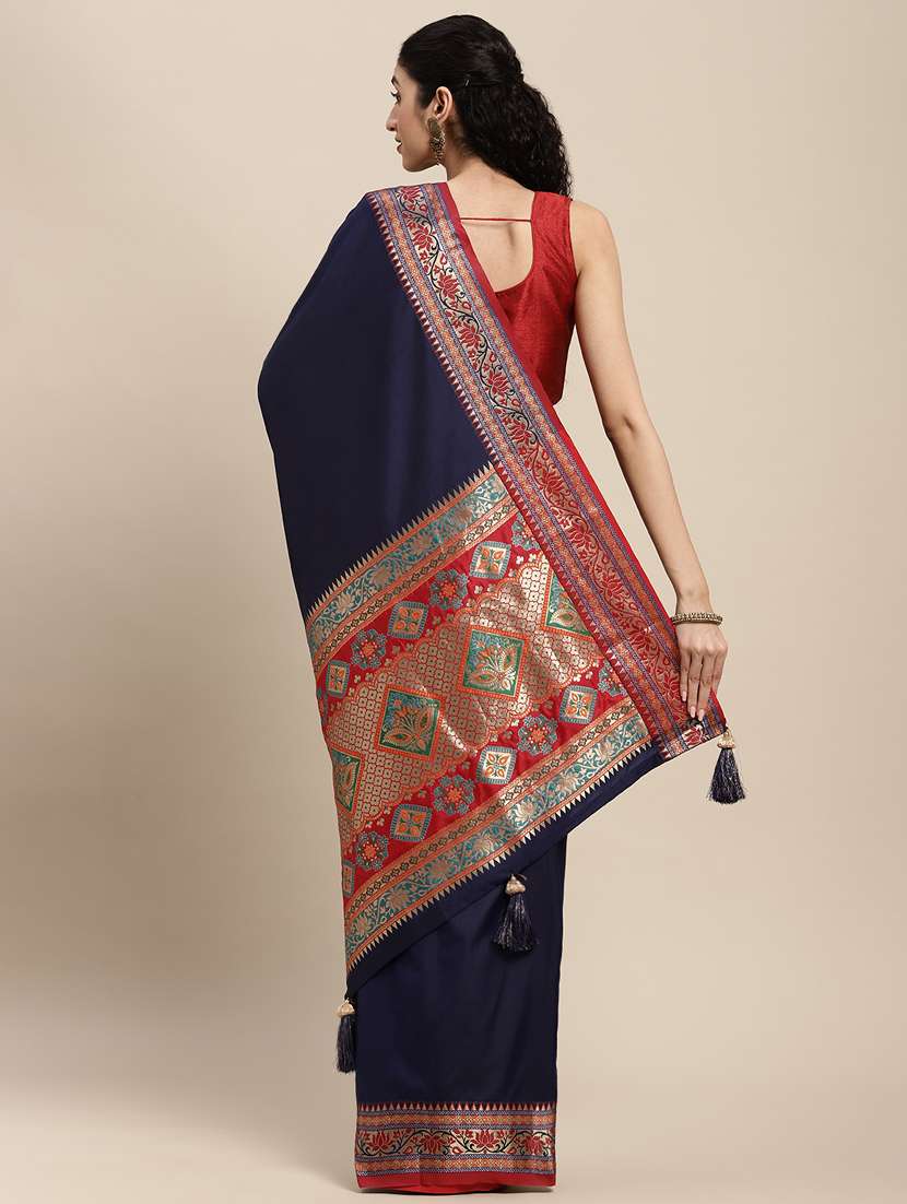 women solid with bordered saree with blouse - 22227068 -  Standard Image - 3