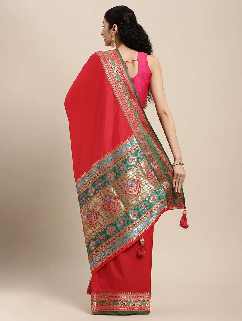 women solid with bordered saree with blouse - 22227069 -  Standard Image - 3