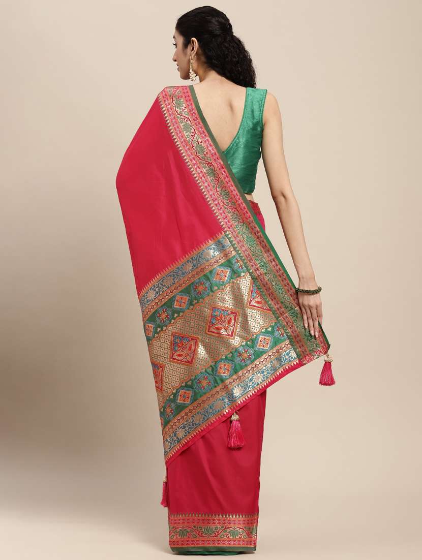 women solid with bordered saree with blouse - 22227071 -  Standard Image - 3