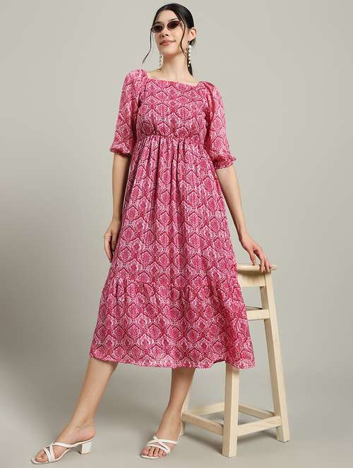 women printed puff sleeve tiered dress - 22227075 -  Standard Image - 0