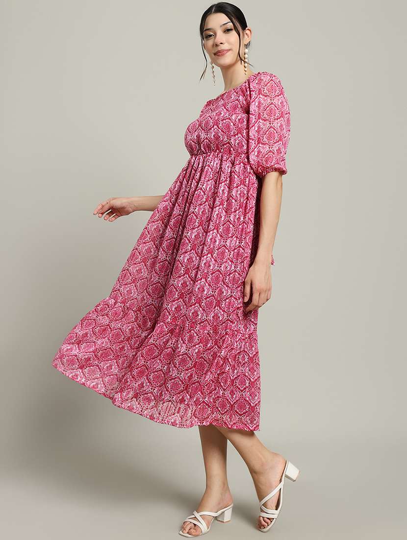 women printed puff sleeve tiered dress - 22227075 -  Standard Image - 3