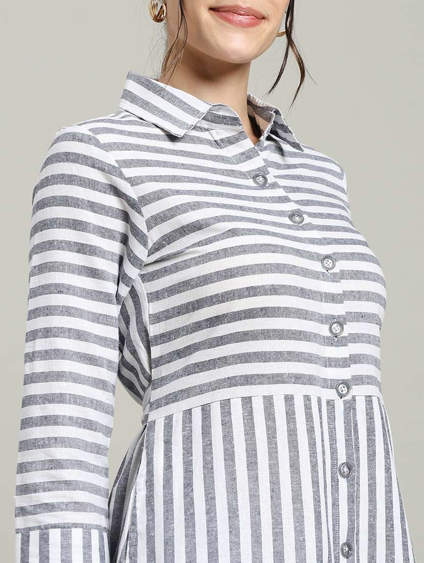 women striped collared three quarter sleeve shirt dress - 22227077 -  Standard Image - 5
