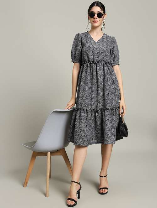 women printed puff sleeve tiered dress - 22227078 -  Standard Image - 0