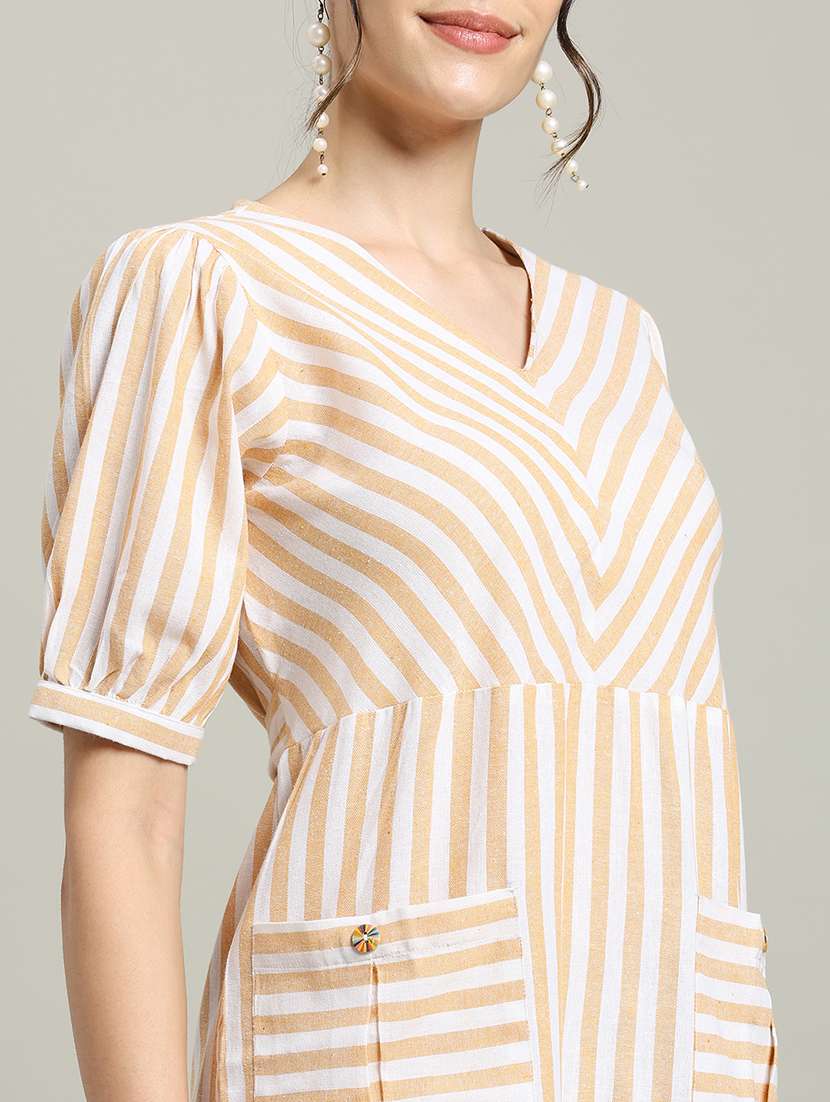 women striped puff sleeve a-line dress - 22227080 -  Standard Image - 5
