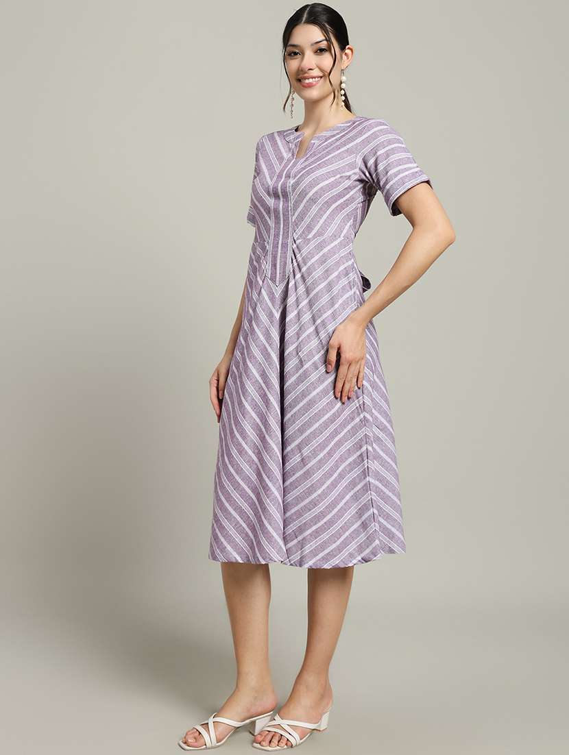women striped short sleeve a-line dress - 22227082 -  Standard Image - 3
