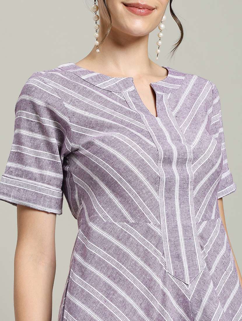 women striped short sleeve a-line dress - 22227082 -  Standard Image - 5