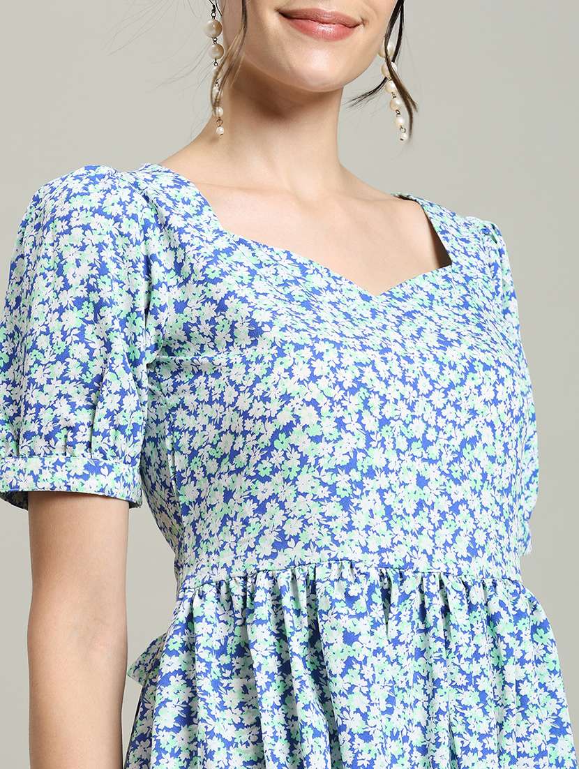 women printed puff sleeve fit & flare dress - 22227083 -  Standard Image - 5