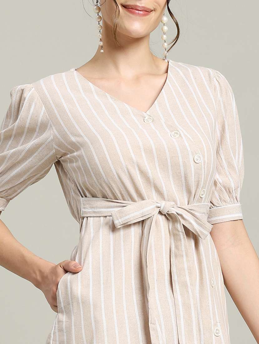 women striped puff sleeve a-line dress - 22227087 -  Standard Image - 5
