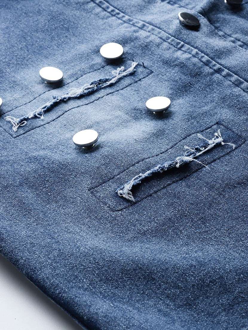 women solid collared long sleeve denim jacket - 22227134 -  Standard Image - 5