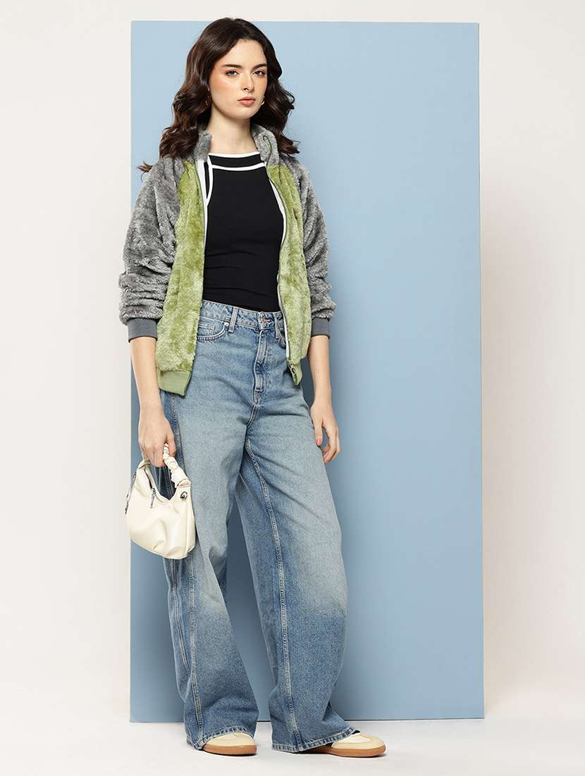 women color blocked long sleeve fur jacket - 22227138 -  Standard Image - 3