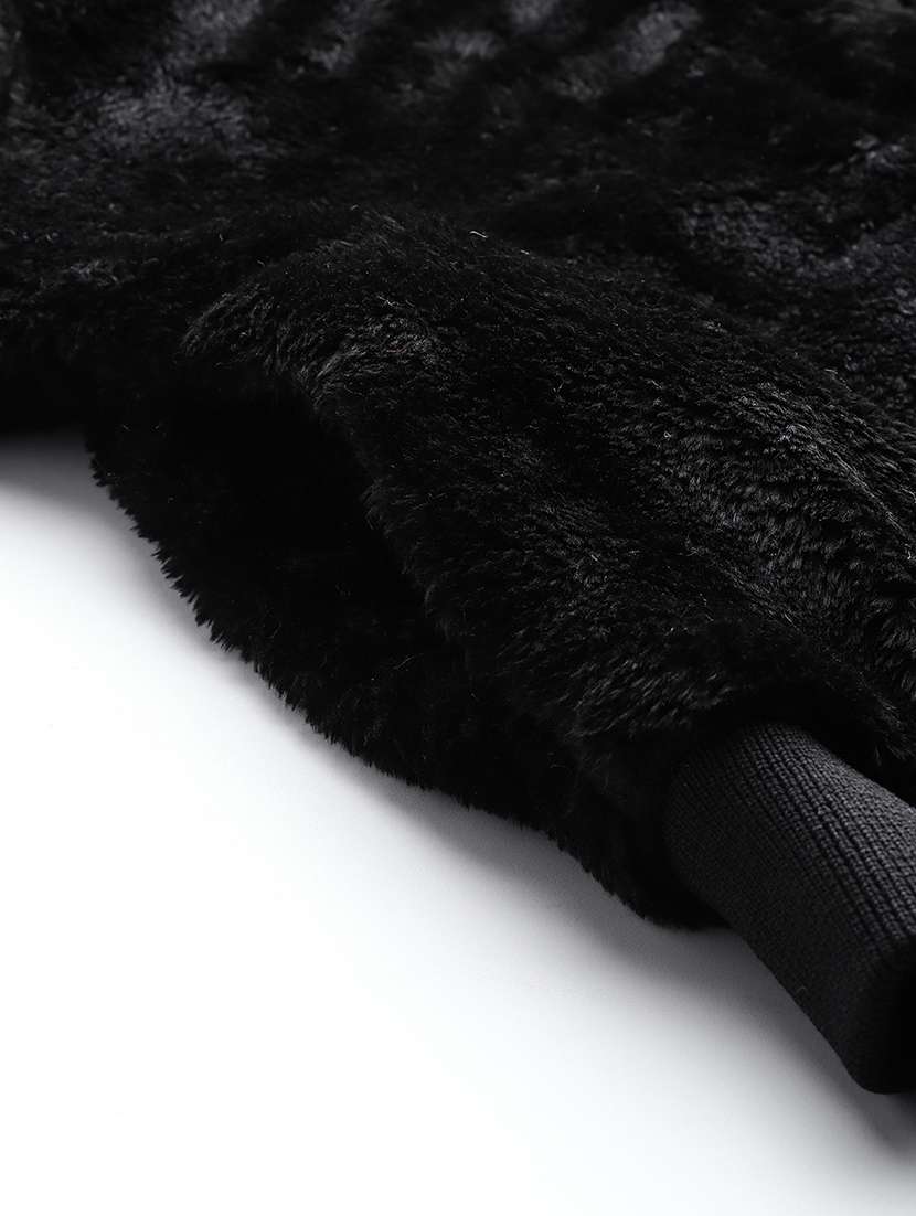 women solid stand collar long sleeve faux fur jacket - 22227139 -  Standard Image - 5