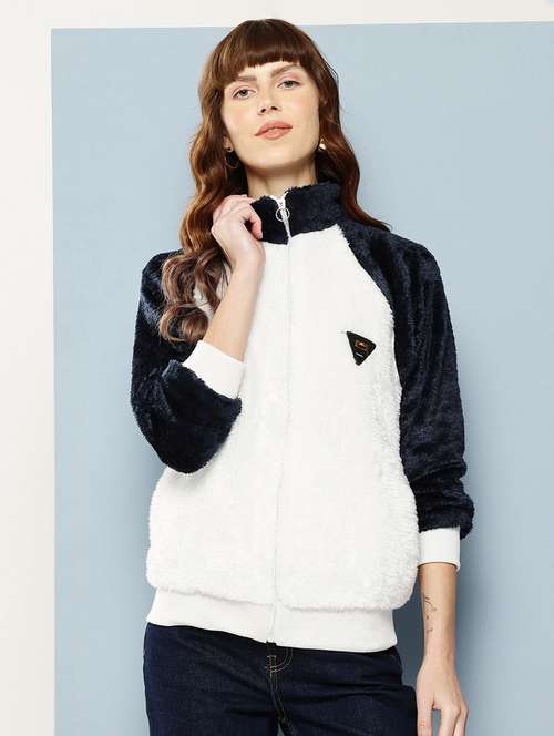 women color blocked long sleeve faux fur jacket - 22227140 -  Standard Image - 0