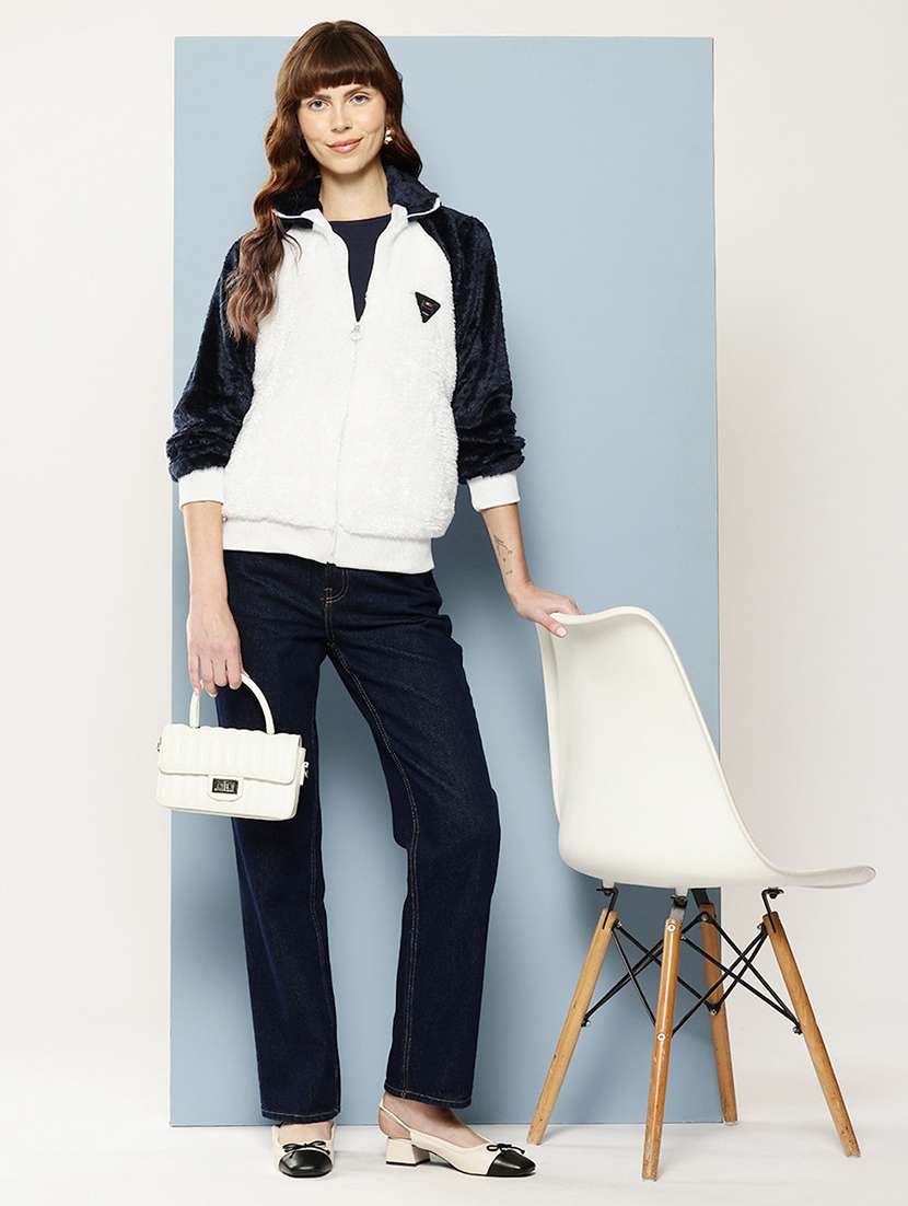 women color blocked long sleeve faux fur jacket - 22227140 -  Standard Image - 3