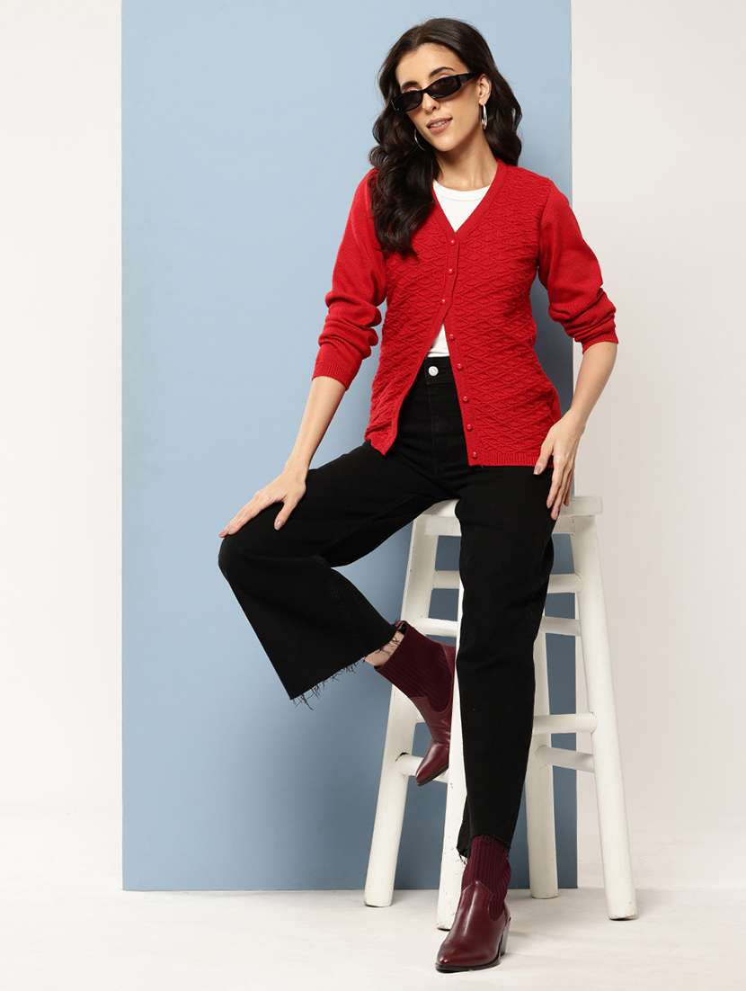 women self design long sleeve cardigan - 22227145 -  Standard Image - 3