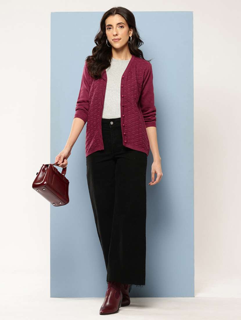 women self design long sleeve cardigan - 22227156 -  Standard Image - 3