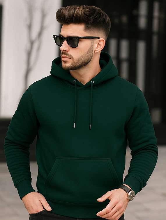 men solid long sleeve hooded sweatshirt