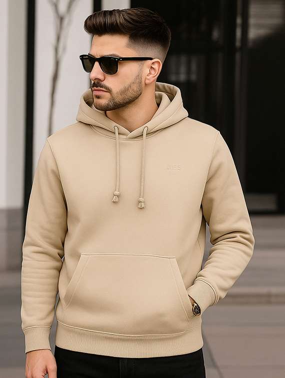 men solid long sleeve hooded sweatshirt
