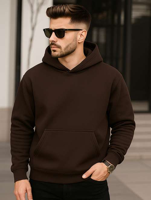 men solid long sleeve hooded sweatshirt - 22227241 -  Standard Image - 0
