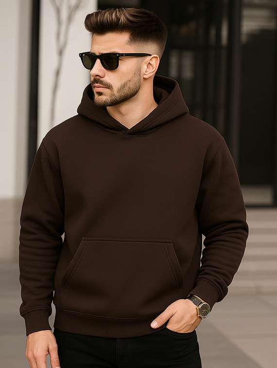 men solid long sleeve hooded sweatshirt