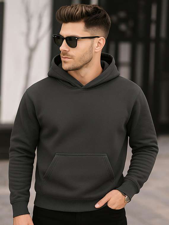 men solid long sleeve hooded sweatshirt