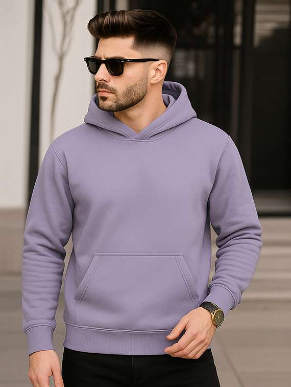 men solid long sleeve hooded sweatshirt