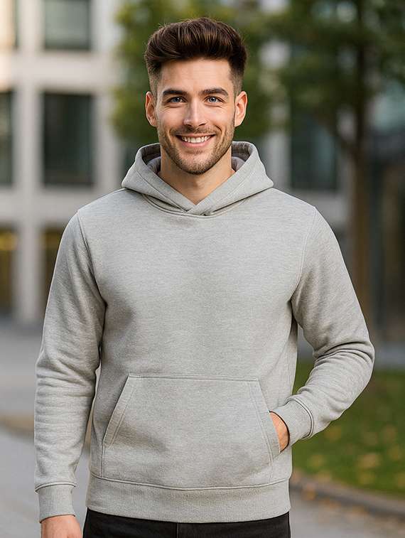 men solid long sleeve hooded sweatshirt