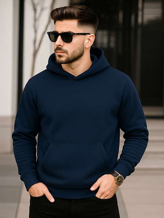 men solid long sleeve hooded sweatshirt
