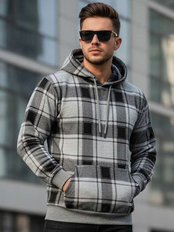 men checkered long sleeve regualr fit sweatshirt