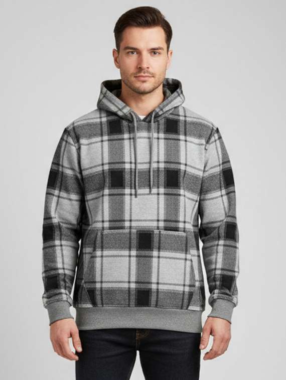 grey fleece striped sweatshirt