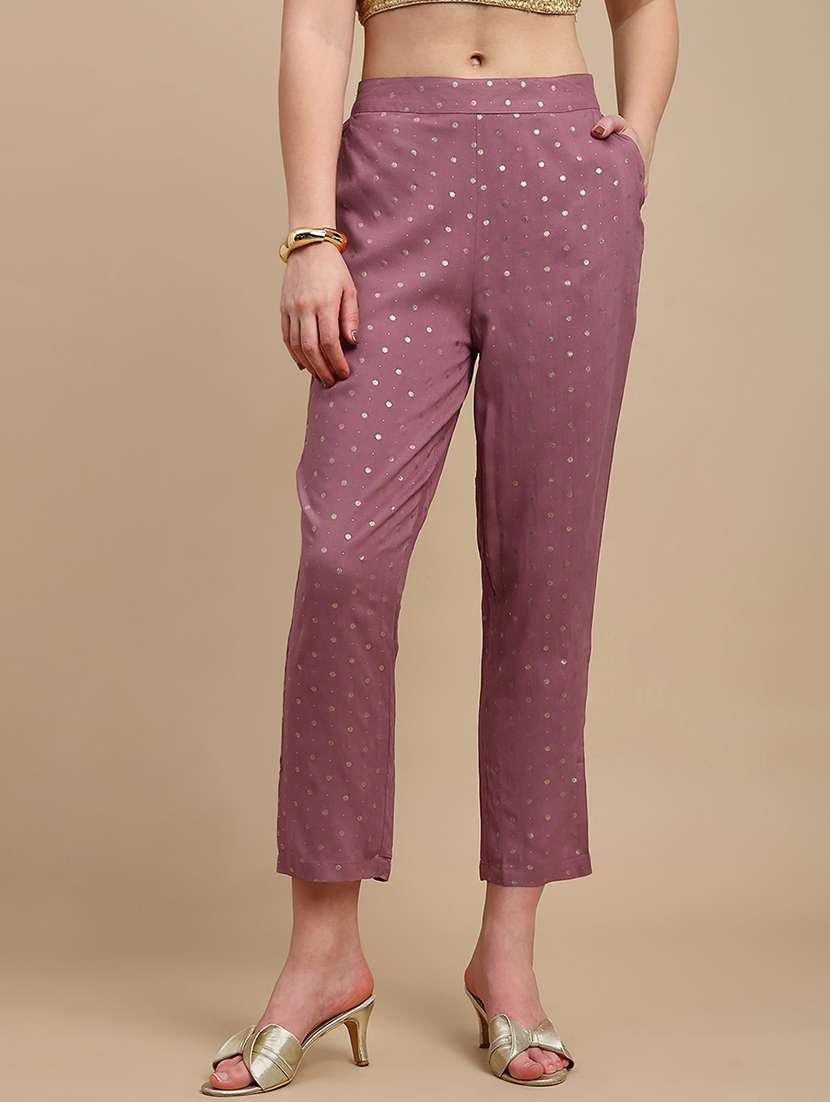 women self designed mid rise tapered pant