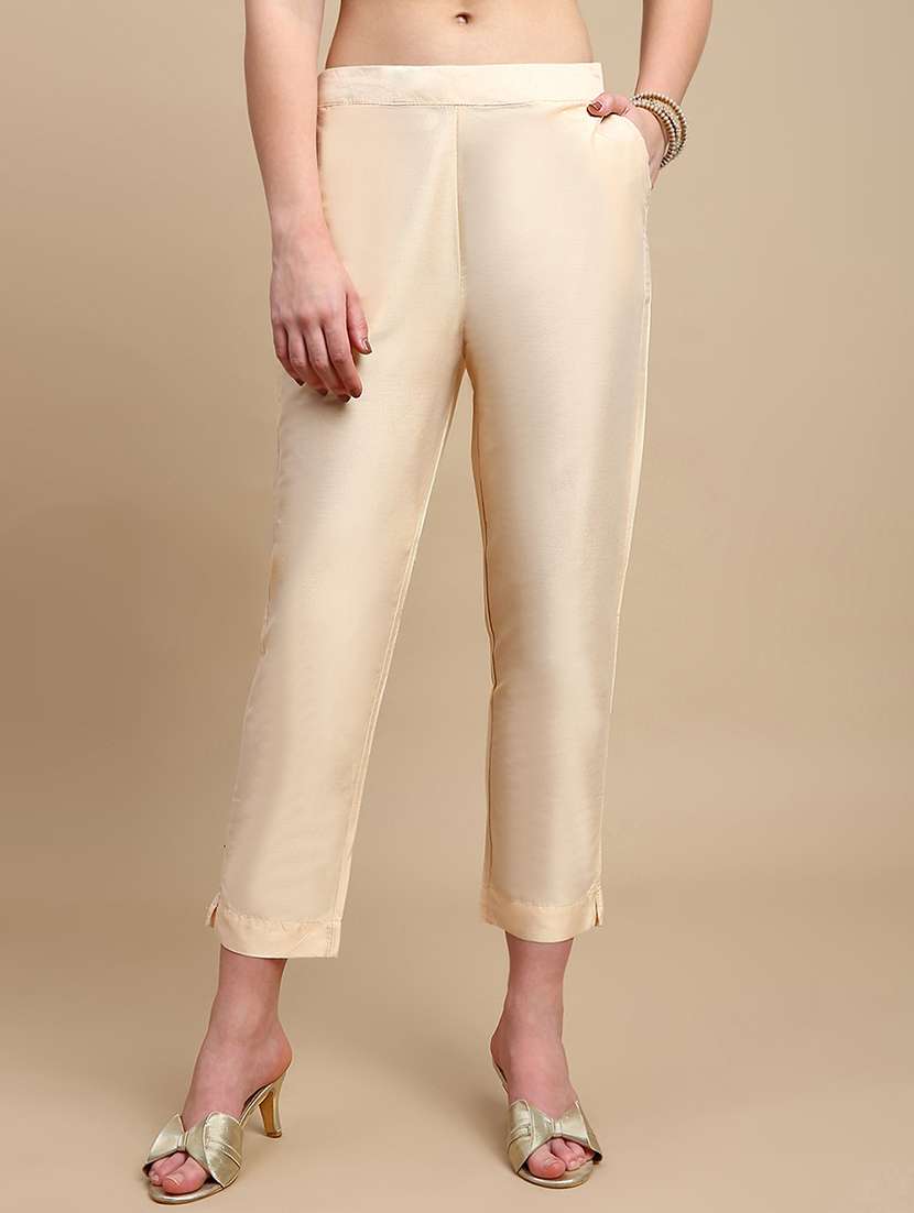 women solid mid rise tapered pant