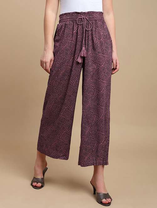 women printed mid rise straight palazzo - 22227376 -  Standard Image - 0